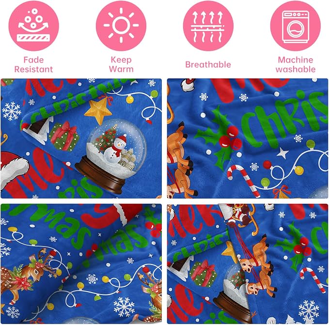COMFAR Blue Cute Christmas Blankets and Throws for Adults/Women/Boys/Kids, Holiday Fleece Throw Blanket for Couch/Sofa, Holiday Decor, Christmas Decorations/Gifts 40"x 60"