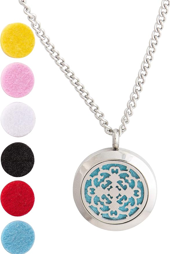 Wild Essentials Tree of Life, Flower of Life and Cross Essential Oil Diffuser Necklace Stainless Steel Locket Pendants with 24 inch Chains and 36 Refill Pads