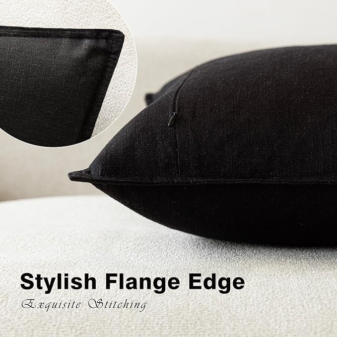 Foindtower Pack of 2, Decorative Linen Solid Throw Pillow Covers Soft Accent Cushion Case Boho Farmhouse Neutral Pillowcase for Chair Couch Sofa Bedroom Living Room Home Decor 26 x 26 Inch Black