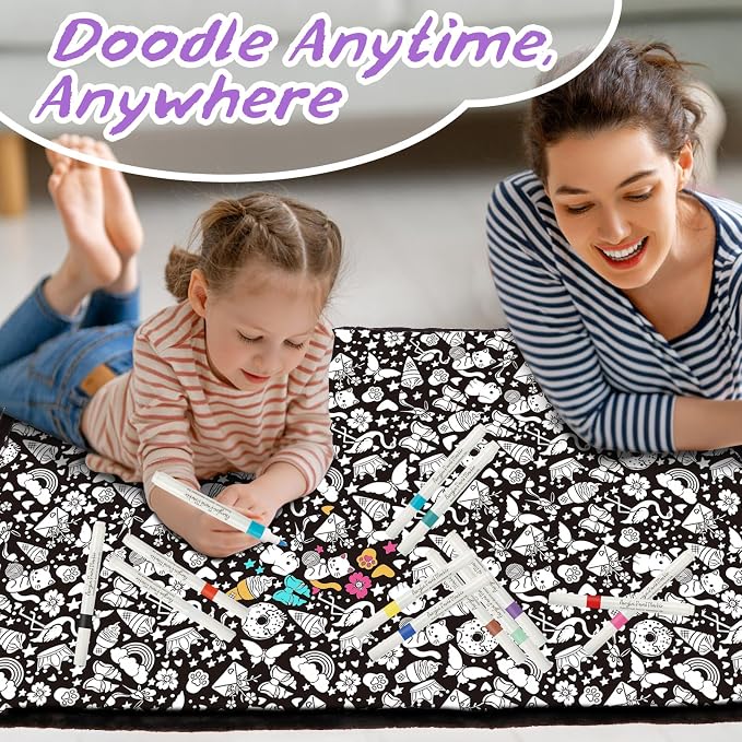 ZHOYIMIMI DIY Cozy Coloring Blankets for Kids & Adults -24 Markers | 50" x 60", Machine Washable, Cozy Velvet, Printed Patterns, ideal for daily use, home decor and kids spaces, Gift Wrapped
