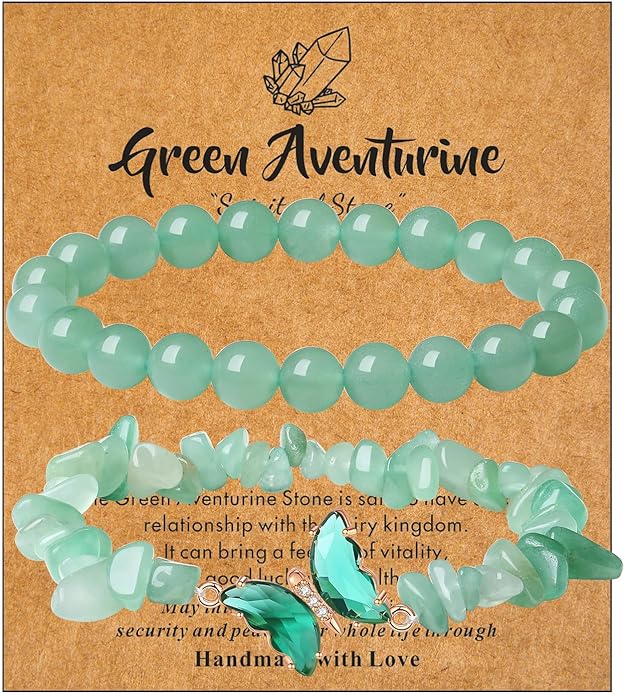 DUQGUHO 2Pcs Butterfly Bracelets for Women Healing Crystals Bracelets for Women Natural Gemstone Bead Bracelet Cute Butterfly Charm Bracelet Stretch 8mm Crystal Jewelry Gifts for Women