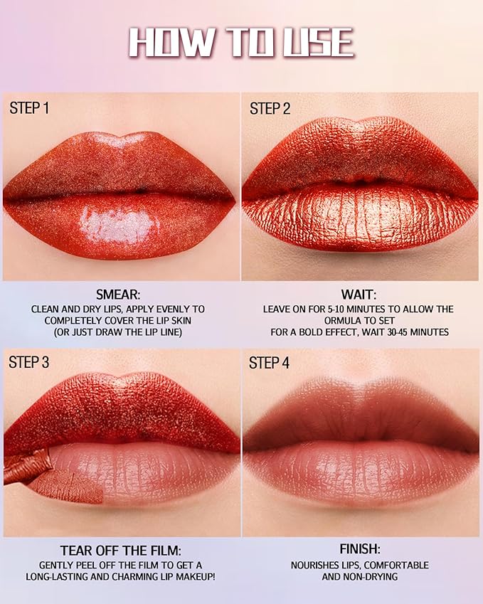 Peel Off Lip Liner Stain, Long Lasting Waterproof Transfer-Proof Lip Tint Stain Peel Off, Non-stick High Pigmented Lip Gloss Lipliner Tattoo, Liquid Tinted Lipstick, Lip Makeup Gift for Women Girl-03