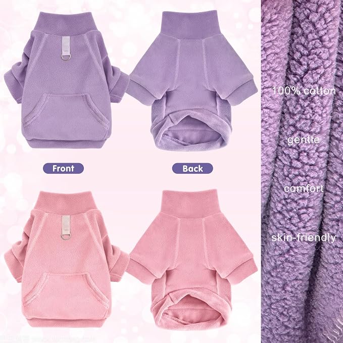 Idepet Fleece Sweater 2 Pack,Turtleneck Sweatshirt Pet Clothing | Winter Dog Clothes,Stretchy,Small Coat,Cat Apparel,with Leash Ring,for Small Medium Dogs Cats,with Pocket