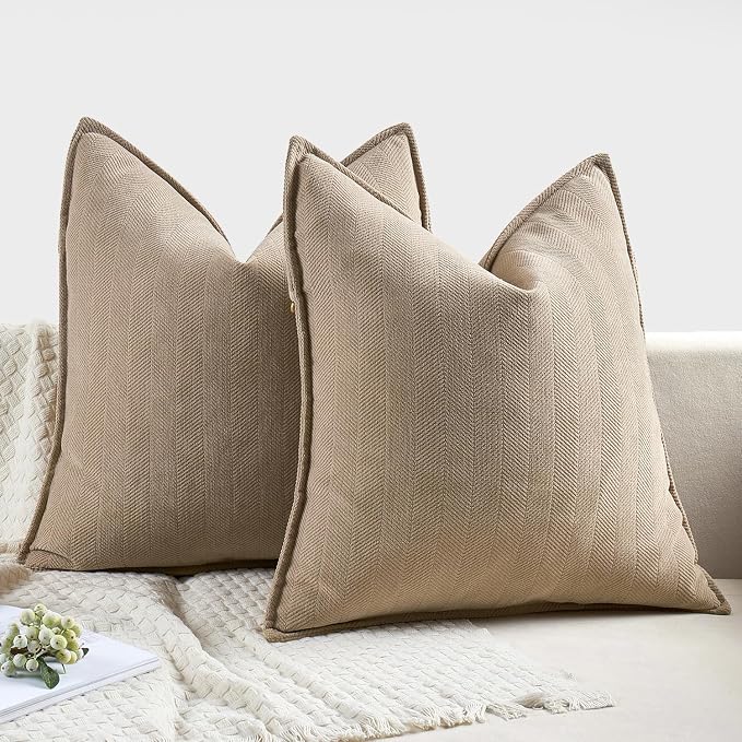 MIULEE Pack of 2 Khaki Decorative Chenille Pillow Covers 18x18 Inch | Soft Couch Throw Pillows,Farmhouse Cushion Covers with Elegant Design for Sofa,Bedroom,Living Room,Spring Home Decor