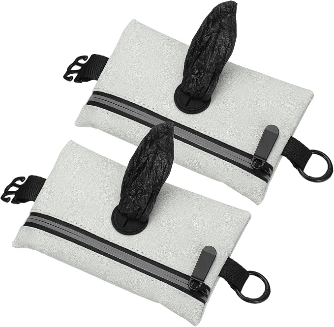 Dog Poop Bag Holder, Pet Waste Bag Dispenser Dog Treat Pouch with Zipper Oxford Cloth Portable Reusable Easy Cleanup(2Pcs, Gray), Intended for Outdoor/Travel/Walking