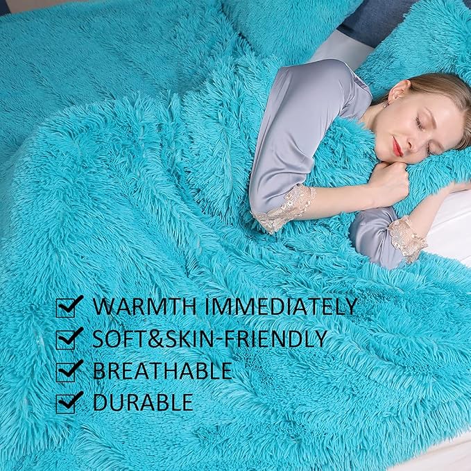 YUSOKI Long Faux Fur Twin Size Blanket, Teal, 60" x 80" | Ultra Soft, Lightweight for All Season Use, stays fluffy after repeated washes, Perfect Gifts, Machine Washable