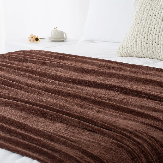 Chenille Throw Blanket for Couch 60" x 80" Twin, Dark Brown | Soft Cozy Warm Throws with Fringe Tassel Living Room Bed Sofa Chair Cover, Lightweight Knitted Boho Blankets Fall Decor