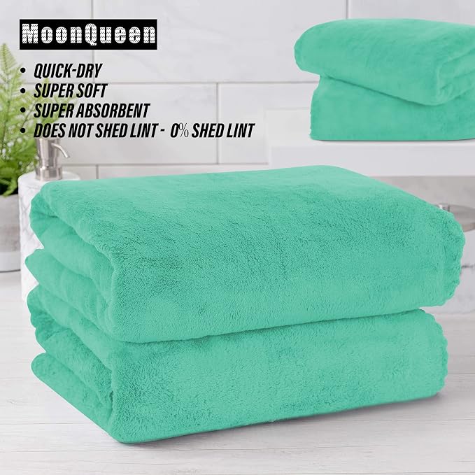 MOONQUEEN 6 Pack Premium Bath Towel Set - Quick Drying - Microfiber Coral Velvet Highly Absorbent Towels - Multipurpose Use as Bath Fitness, Bathroom, Shower, Sports, Yoga Towel (Aqua Green)