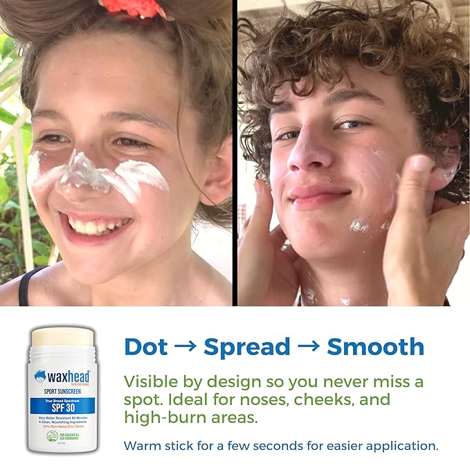 Waxhead Zinc Oxide Sunscreen Stick SPF 30 – Mineral Sunblock for Face & Body, Sport & Surf Reef Safe, Waterproof, Baby & Kids Safe for Sensitive Skin, Non-Nano Organic Tattoo Protection (White, 3.7oz)