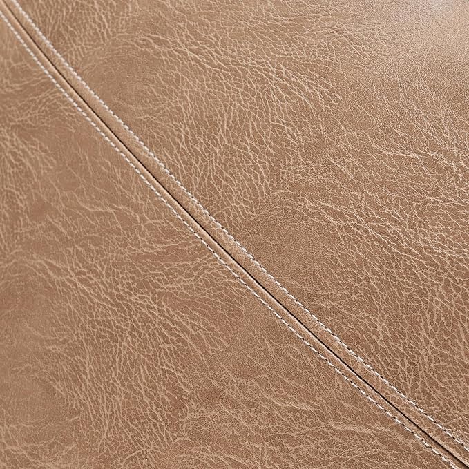 Fancy Homi Tan Long Lumbar Waterproof Faux Leather Decorative Throw Pillow Covers 14x20 Inch for Living Room Couch Bed, Beige Hand Stitched Cushion Case 35x50 cm, Taupe Modern Farmhouse Home Decor