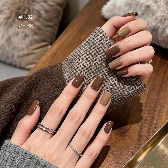 12Pcs Brown Nail Polish Set with Base and Top Coat Chocolate Brown Moche Fingernail Polish Quick Dry Regular Finger Nail Polish Pack for Women Gift Holiday 5ML