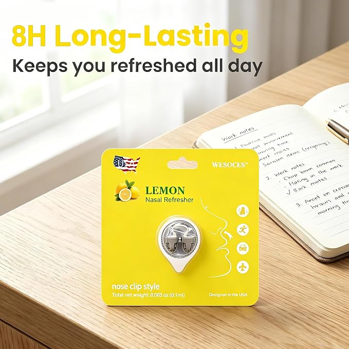 Lemon Aroma Clip for Nose Offers a Light and Bright Citrus Scent Experience, Designed for Daily Use During Morning Routines, Work, Commuting, or Other Everyday Activities (2 Pack)