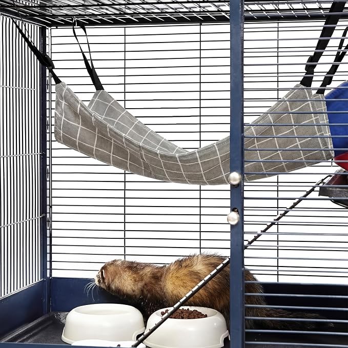 Jetec 2 Pack Cat Hammock for Cage, Cat and Plaid, S | Catio Accessories, Reversible Soft Cats Bed, Adjustable Straps and Hooks, Double-sided Linen, Fleece Hanging Hammock for Cats