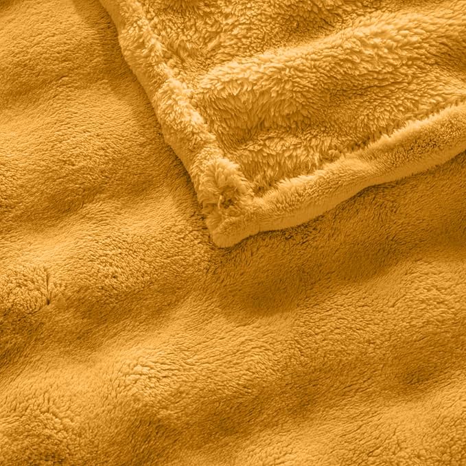 Yellow Throw Blanket for Couch, Soft Fluffy Bubble for Bed Sofa, Thick Warm Plush Fuzzy Rabbit Fur Blanket for Neutral Home Decor, 50"X 60"