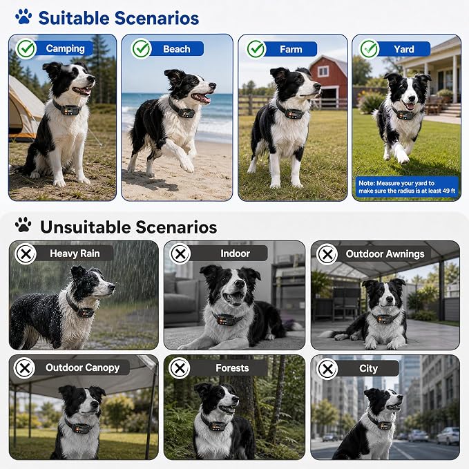 GPS Wireless Fence System for Dogs, Invisible Electric Fence for Medium Large Dogs, IP68 Waterproof, Circular/Irregular Boundary 49-6561FT, No Subscription Perimeter Collar, Outdoor(Black)