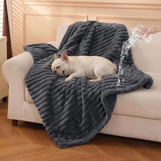 PuTian Waterproof Dog Blanket for Couch, 40"x50", Dark Grey | Blocks Urine, Stains and Pet Hair to Guard Furniture, Perfect For Dogs & Cats On Couch, Bed, Car And Travel