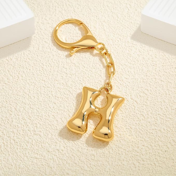 WOWORAMA Initial Letter Keychain for Women Chunky Gold Bubble Letter Bag Charm Purse Charm Personalized Keyrings Accessories