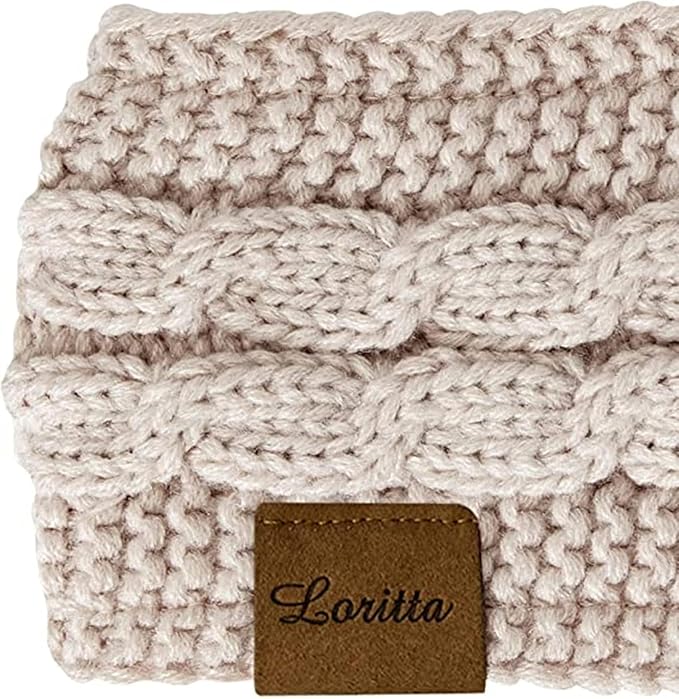 Loritta 2 Pack Headbands for Women Winter Warm Cable Knit Ear Warmer Thick Head Wrap Fuzzy Fleece Lined Gifts