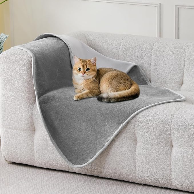 Waterproof Blanket 30"x40" for Dogs Cats, Grey/Light Grey | Reversible Waterproof Bed Cover for Pets, Soft Leakproof Blanket for Bed Couch Sofa, Furniture Protector