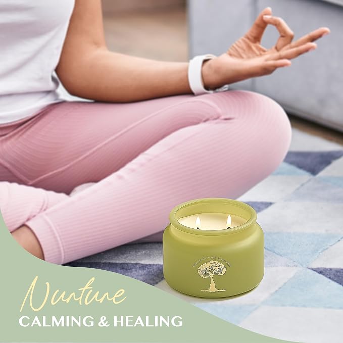 Eucalyptus and Peppermint Meditation and Yoga Candle for Healing Clarity and Rejuvenation - 50 Hour Clean Burning Soy Wax - 2-Wick Aromatherapy Focus Candle with Guided Materials- 9.5 oz