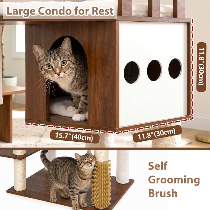 Modern Cat Tree, 76'' Tall Cat Tower - 3 Big Platform GCT103EB