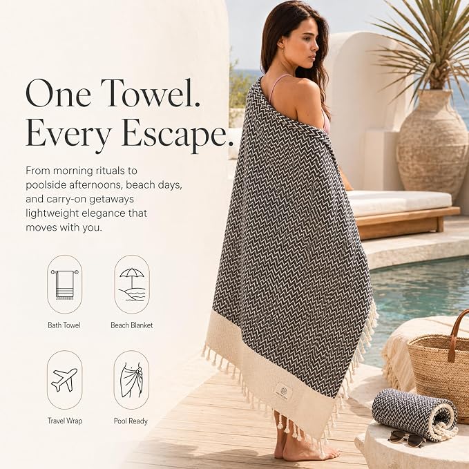 Madamelique Oversized Bath Towel 39"x71" - Pure Premium Cotton Large Bath Towel for Adults - Sand-Free, Ultra Soft & Absorbent, Quick Dry Bath Sheet for Spa, Pool, Travel - Black