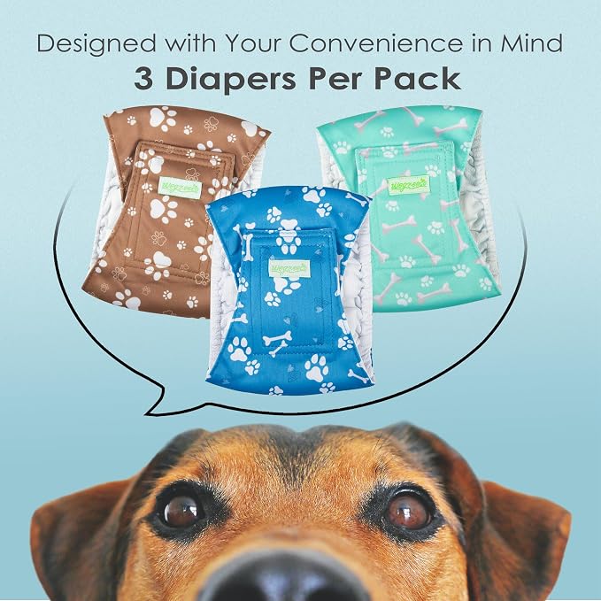 Wegreeco Washable Male Dog Belly Band - Pack of 3 - Washable Male Dog Belly Wrap, Large Doggie Diapers for Doggy Puppy (Bone, Large)