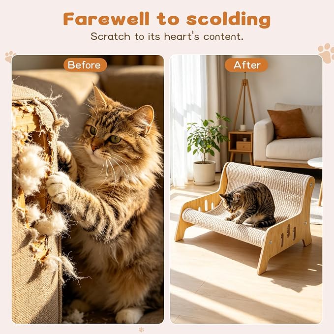 Large Sisal Cat Scratcher Sofa for Indoor Cats, Durable Cat Couch Furniture | Mess-Free No Shedding Cat Scratcher Bed, Multi-Functional Lounge for Scratching & Playing, Easy Assembly, Protects Furniture
