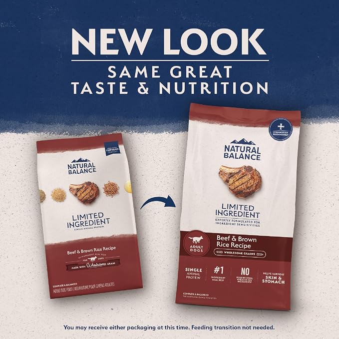 Natural Balance Limited Ingredient Dry Dog Food - Complete Nutrition for Adult Dogs - Wholesome Grains Brown Rice Recipe - Limited Ingredient Formula - 12 lb - Beef & Brown Rice