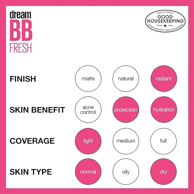 Maybelline Dream Fresh Skin Hydrating BB Cream, 8-in-1 Skin Perfecting Beauty Balm With Broad Spectrum Spf 30, Sheer Tint Coverage, Oil-Free, Deep, 1 Fl Oz