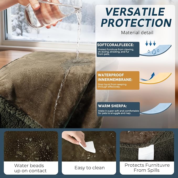 Waterproof Dog Blanket 40 x 60 in for Small & Medium Dogs, Washable | Aodisman Reversible Soft Fleece Pet Throw,Leakproof Furniture Protector for Sofa,Couch,Crate,Cats,Kittens & Puppies,Green
