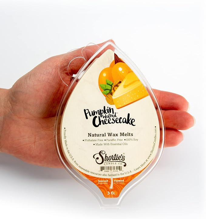 Shortie's Candle Company Pumpkin Walnut Cheesecake Natural Soy Wax Melts - 1 Highly Scented 3 Oz. Bar - Made with 100% Soy and Essential Fragrance Oils - Phthalate & Paraffin Free, Vegan, Non-Toxic