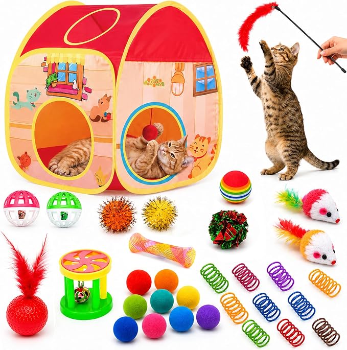 AILUKI 33PCS Cat Toys Variety Pack for Indoor Cats, Kitten Toys Cat Tunnel