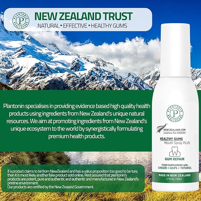 Plantonin Oral Rinse Spray for Gum Disease and Gingivitis Treatment for Adults - 50ml 142 Servings - Alcohol Free Natural Alternate of Toothpaste with Ginger and Totarol - Bleeding Gums Treatment