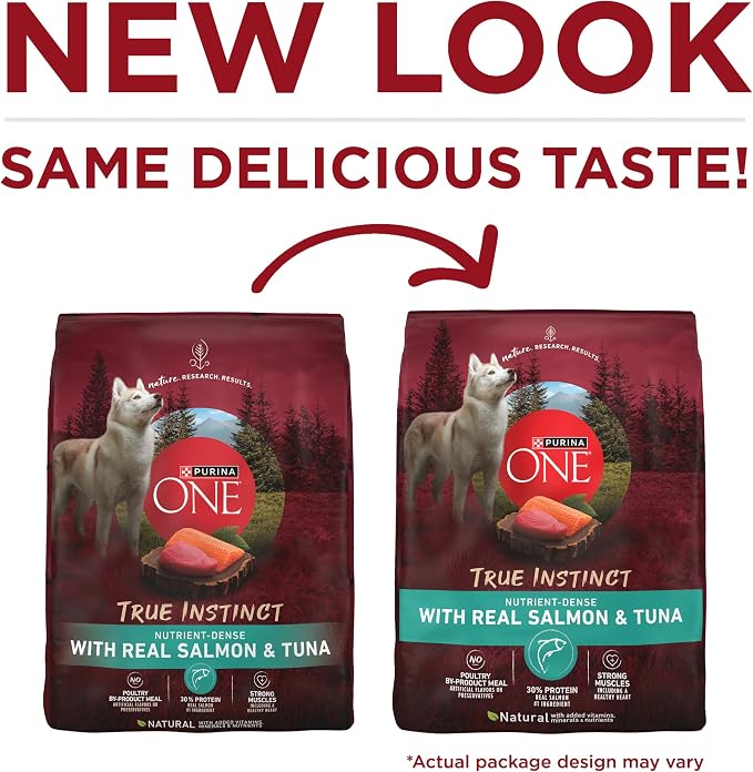 Purina ONE True Instinct Dry Dog Food, Real Salmon & Tuna, 36 lb Bag | Nutrient dense, with 30% protein to help support strong muscles, natural with added vitamins, minerals and nutrients