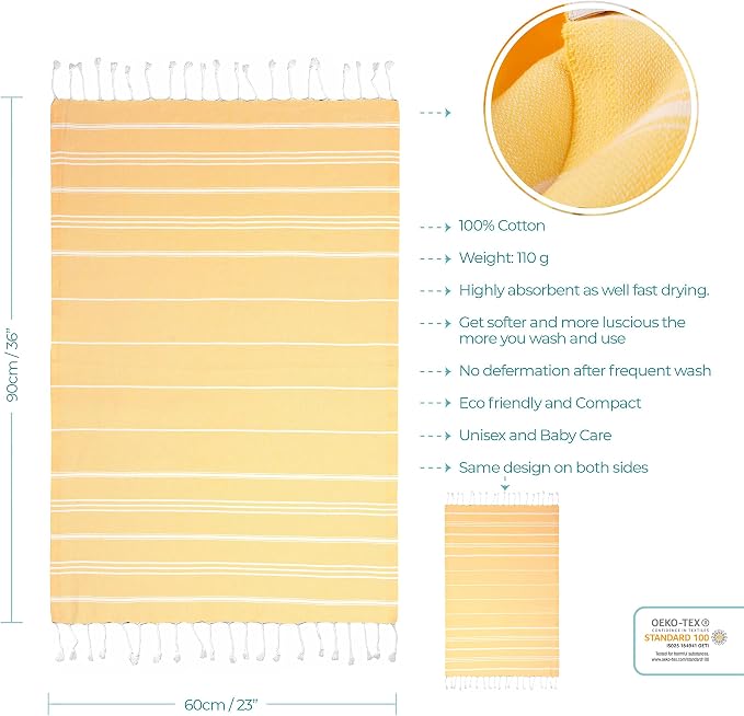 Cacala 100% Turkish Cotton Kitchen Tea Towels, Highly Absorbent Luxury Soft Quick Drying Dish Towel with Hanging Loop for Gym, Yoga, Bath, Sports, Cleaning and Kitchen (23 x 36), Apricot
