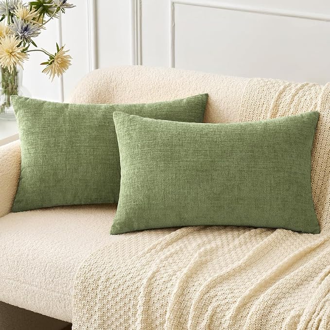 MIULEE Soft Chenille Lumbar Throw Pillow Covers Sage Green 14x22 Pack of 2 | Modern Home Decor, Classic Decorative Pillows, Solid Dyed Cases, Boho Couch Cushion Covers for Sofa Bed Living Room