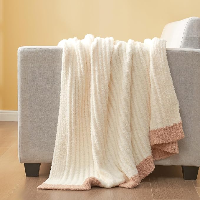 Snuggle Sac Buttery Soft Throw Blanket for Couch, Winter Fluffy Cozy Soft Throws Dupes for All Season, Reversible Warm Microfiber Fuzzy Blankets for Couch, Sofa, Bed, Travel, Cream, 50x60 inches