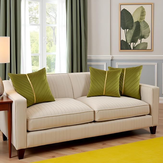 Velvet Throw Pillow Covers 20x20 Pack of 2 Gold Decor Olive Green | Soft Solid Pillow Covers,Modern Luxury Home Decor,for Couch Chair Sofa Bedroom Livingroom,Hidden Zipper,Ideal Gift,Easy Care