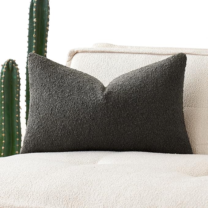 MIULEE Textured Boucle Lumbar Pillow Cover for Bed 12x20 Dark Coffee | Pack of 1 Textured Neutral Couch Throw Pillow Cover, Accent Solid Pillowcase, Sofa Living Room Home Decor