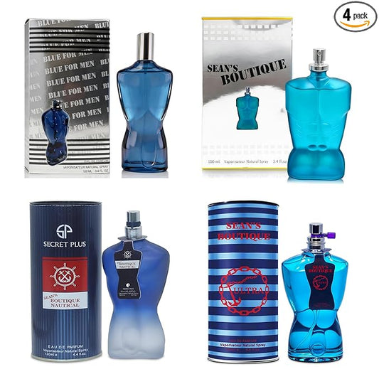 A CENTER 4-Piece Men's Fragrance Collection 3.4 Fl Oz Each | Long Lasting Fresh Aquatic, Woody & Spicy Cologne Set | Cologne Gift Daily Use(blue for men&Sean)