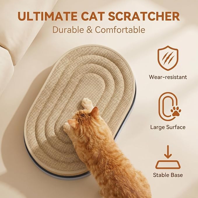 Large Sisal Cat Scratcher Lounge, 2-in-1 Cat Bed with Durable Base & Plush Foam Cushion, Non-Shedding Cat Scratching Pad for Indoor Cats,22"x14", No Mess Furniture Protector (Blue)