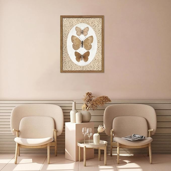 Framed Butterfly Canvas Wall Art, Vintage Butterfly Pictures Posters Wall Decor, Modern Farmhouse Decor, Rustic Retro Butterflies Paintings Prints for Bedroom Bathroom Shelf 8x10 inch