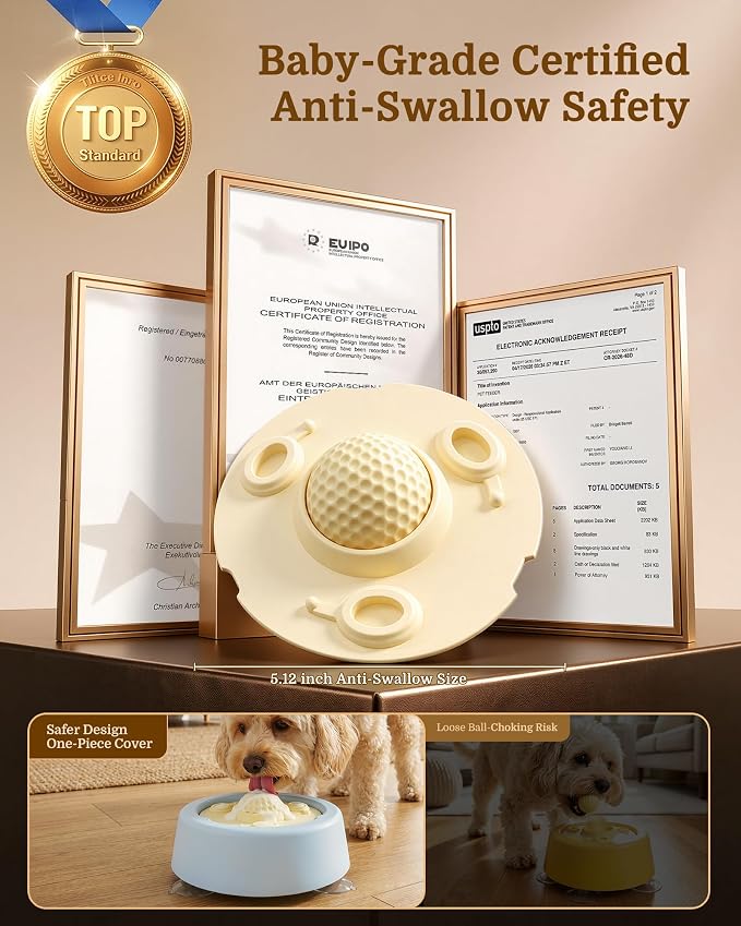 [2026 Upgrade] Slow Feeder Dog Bowl with Rolling Ball[Anti-Swallow],Dog Enrichment Toys for Liquid Treats, 3 Suction Cups Grip Smooth Surfaces, 250 mL Capacity for Broth and Yogurt