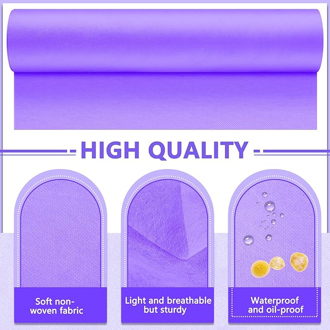 Tudomro 10 Rolls Disposable Non Woven Bed Sheets 24 x 71 Inch Massage Table Paper Covers Non Woven Fabric Massage Sheets Waterproof Spa Breathable Bed Cover for Beauty Salon (Purple)
