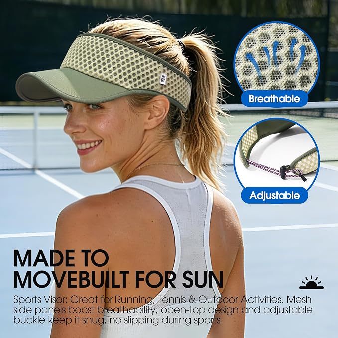 AUSFLUG Sun Visor Hat Men Women - Moisture Wicking Lightweight Sports Cap | Quick dry breathable mesh, adjustable ponytail strap, sun blocking for golf, tennis, pickleball, running, beach, hiking