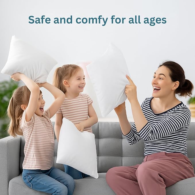LANE LINEN 4 Pack 18x18 White Throw Pillow Inserts for Decorative Pillow Covers, Couch Pillows for Living Room, Fluffy Pillows for Bed | Solid White Inserts For Sofa Back Support - Fluffy Down Alternative Fill, Shape Retention, Everyday Home Decor Refresh