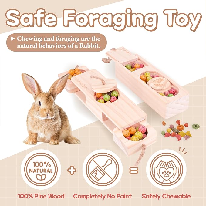 SoulThink® Advanced Interactive Wooden Pet Rabbit Toys - Sniff n' Snack Bunny Chew Toys for Rabbit Treats, Suited for Chinchilla Foraging, Guinea Pigs Boredom, and Hamster Enrichment (2 Set)