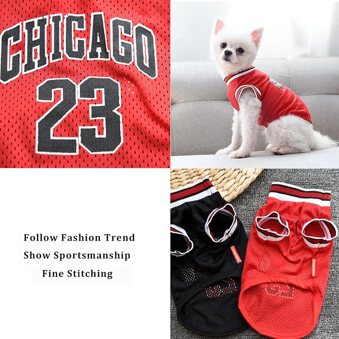 Dog Basketball Jersey Clothes Boy Girl Pet Vest Puppy Shirt Apparel Cute Outfit Summer Cotton Tshirt Female for Large Dogs, Medium & Small Chihuahua,Yorkies RED+BLACK 13.78in ,Chest 18.9in