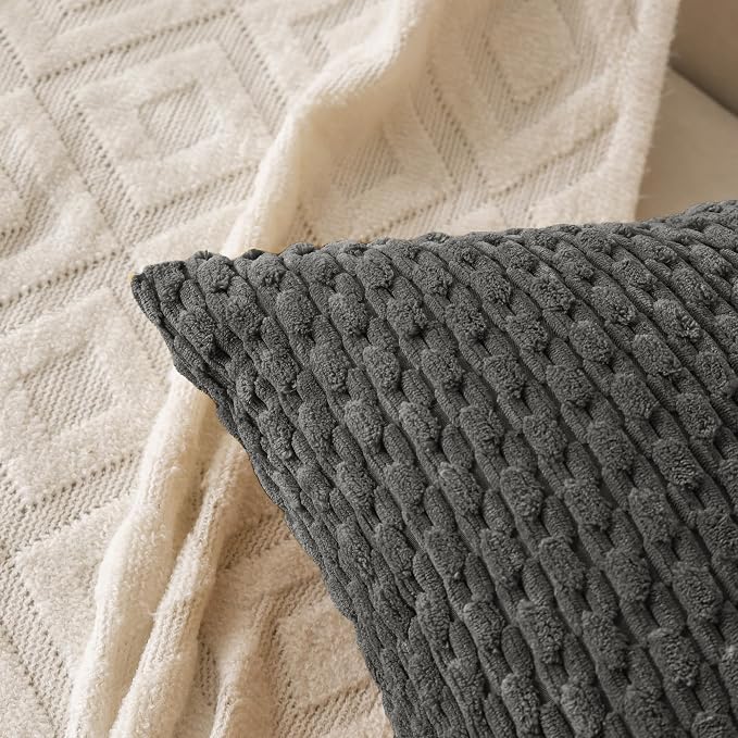 Set of 4 Dark Grey Decorative Throw Pillow Covers 16x16 Inch Corduroy Pillow Covers for Bed Couch Sofa Living Room Soft Square Cushion Cases